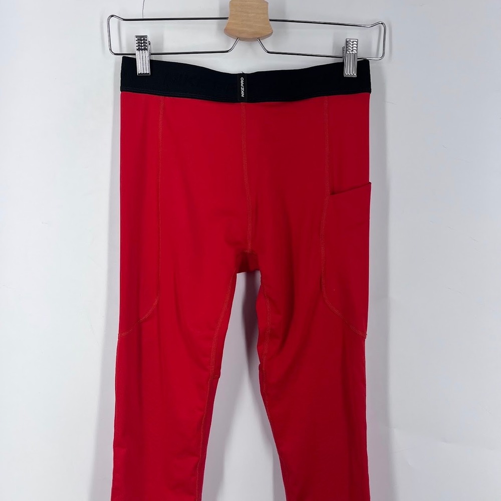 Nike Pro Dri-FIT Kids Red Compression Leggings Tight Fit Large Pockets 445591 - Picture 4 of 14